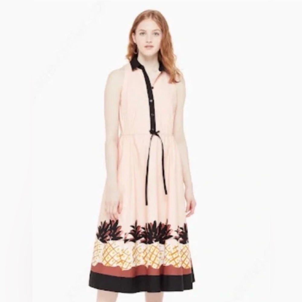 NWT Kate Spade Pineapple Patch Pearl Pink By The Pool Midi Dress Small